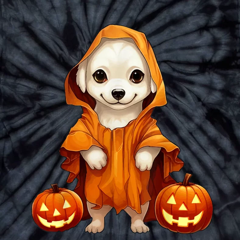 Cute Dog Dressed As Ghost Halloween Funny Boo Dog Pumpkin Tie-Dye T-Shirt