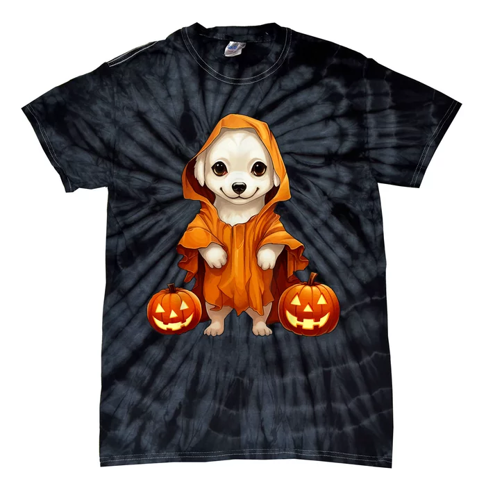 Cute Dog Dressed As Ghost Halloween Funny Boo Dog Pumpkin Tie-Dye T-Shirt