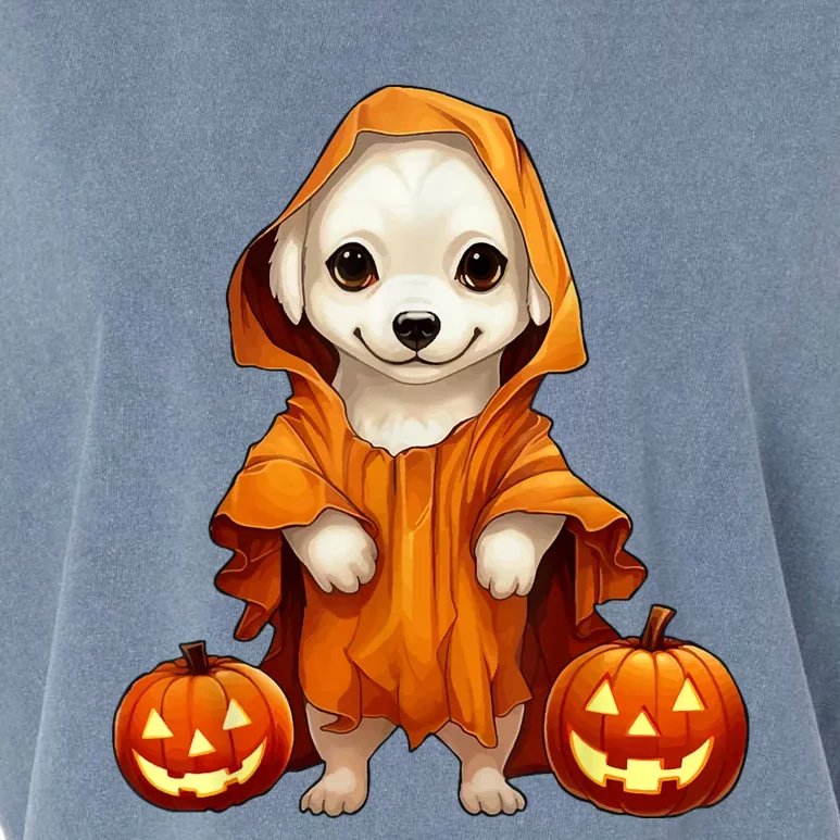 Cute Dog Dressed As Ghost Halloween Funny Boo Dog Pumpkin Garment-Dyed Women's Muscle Tee