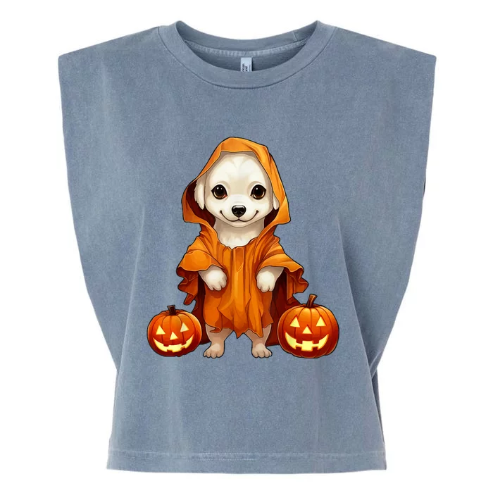 Cute Dog Dressed As Ghost Halloween Funny Boo Dog Pumpkin Garment-Dyed Women's Muscle Tee