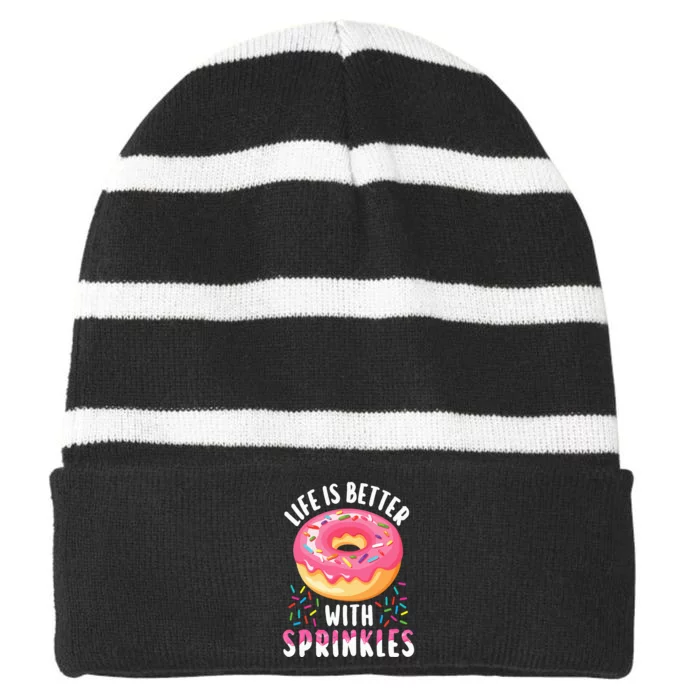 Cool Donut Design For Pastry Doughnut Donut Lover Striped Beanie with Solid Band