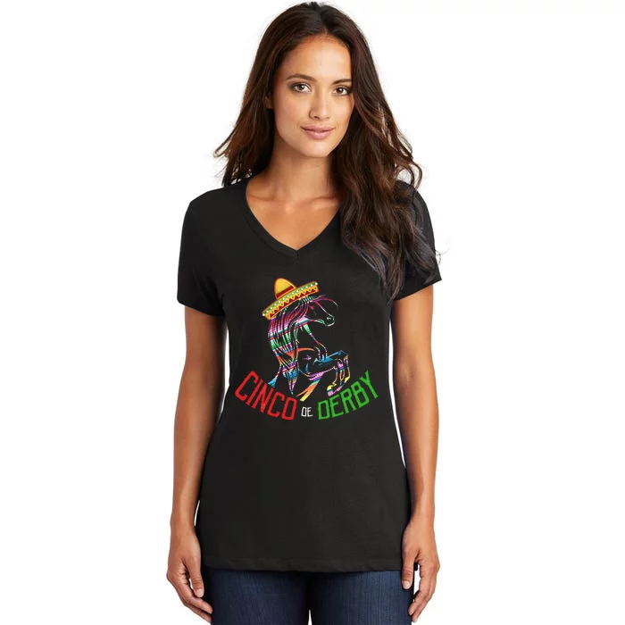 Cinco De Derby Mayo Sombrero Horse Race Kentucky Party Women's V-Neck T-Shirt