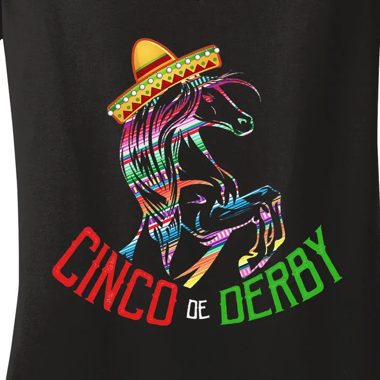 Cinco De Derby Mayo Sombrero Horse Race Kentucky Party Women's V-Neck T-Shirt