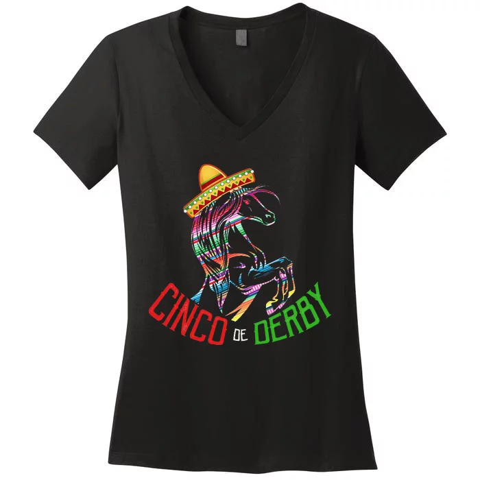 Cinco De Derby Mayo Sombrero Horse Race Kentucky Party Women's V-Neck T-Shirt