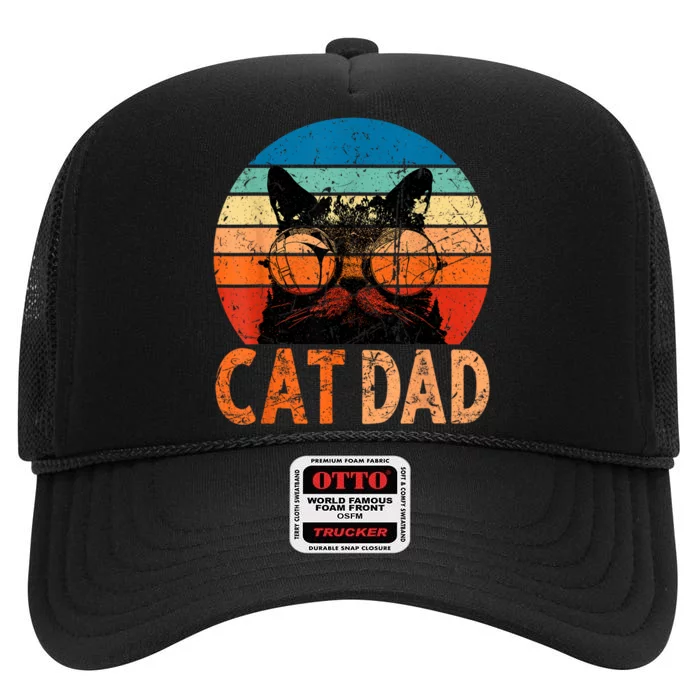 Cat Dad Daddy Funny Retro Cat Dad Fathers Day High Crown Mesh Trucker Hat