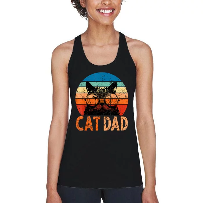 Cat Dad Daddy Funny Retro Cat Dad Fathers Day Women's Racerback Tank