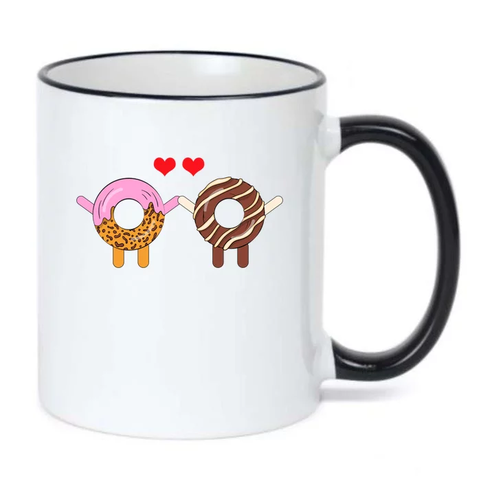 Cute Doughnut Donut Pair Valentines Day Hearts Day Feb 14 Gift Black Color Changing Mug