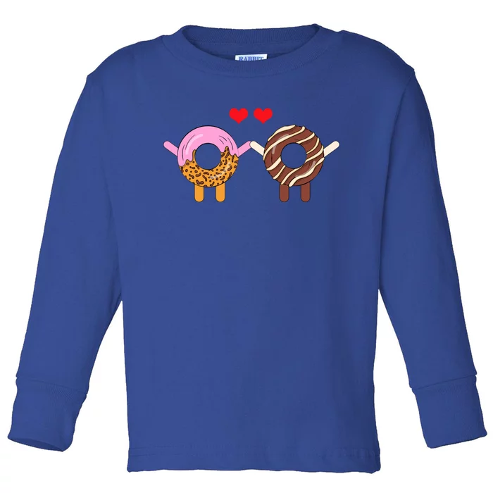 Cute Doughnut Donut Pair Valentines Day Hearts Day Feb 14 Gift Toddler Long Sleeve Shirt