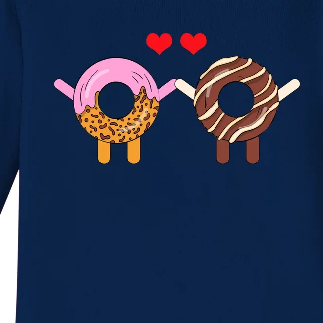 Cute Doughnut Donut Pair Valentines Day Hearts Day Feb 14 Gift Baby Long Sleeve Bodysuit