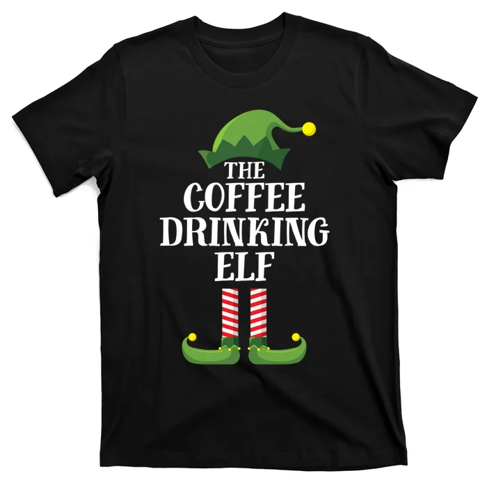 Coffee Drinking Elf Matching Family Group Christmas Party T-Shirt