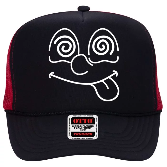 Cartoon Dizzy Eyes Face High Crown Mesh Trucker Hat