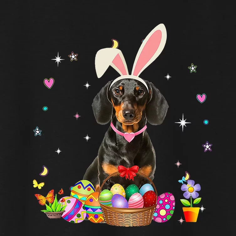 Cute Dachshund Easter Day Bunny Eggs Easter Costume Women's Crop Top Tee