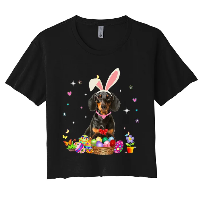 Cute Dachshund Easter Day Bunny Eggs Easter Costume Women's Crop Top Tee