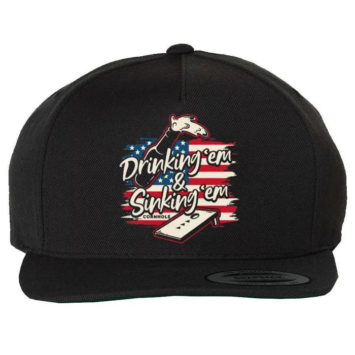 Cornhole Drinking Em Sinking Em 4th Of July Wool Snapback Cap