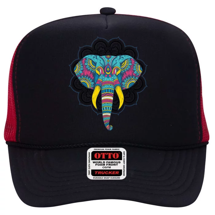 Colorful Dala Elephant For Yoga Meditation Gift High Crown Mesh Trucker Hat