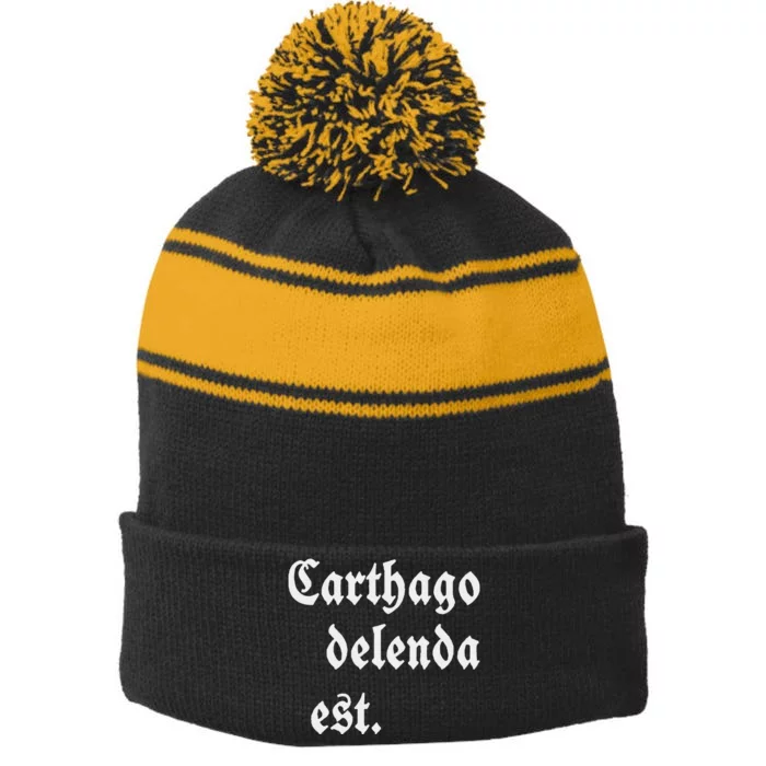 Carthago Delenda Est Stripe Pom Pom Beanie