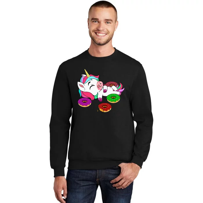 Cute Donut Eating Unicorn Gift Baking Doughnut Adult Tall Sweatshirt