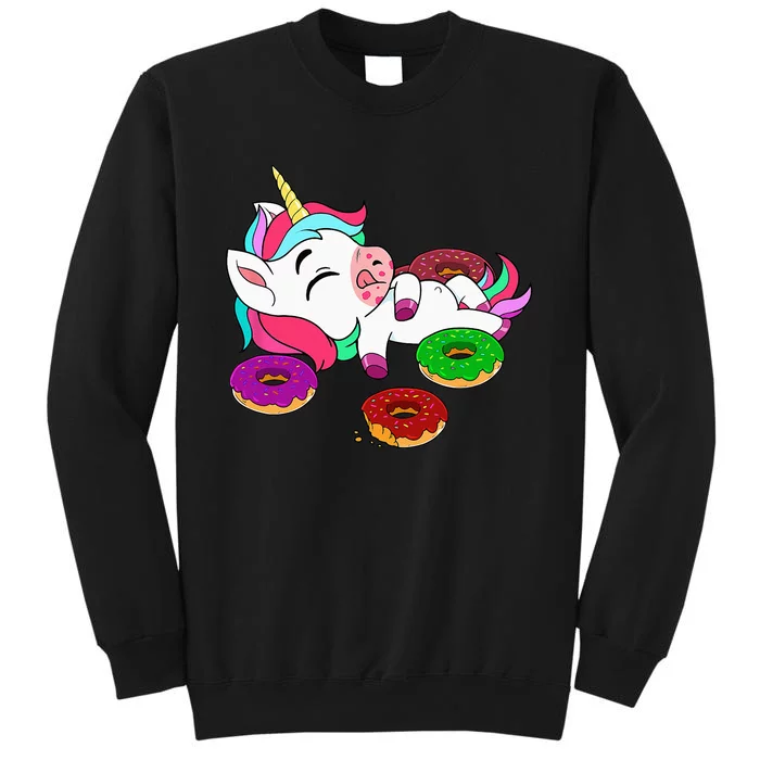 Cute Donut Eating Unicorn Gift Baking Doughnut Adult Tall Sweatshirt