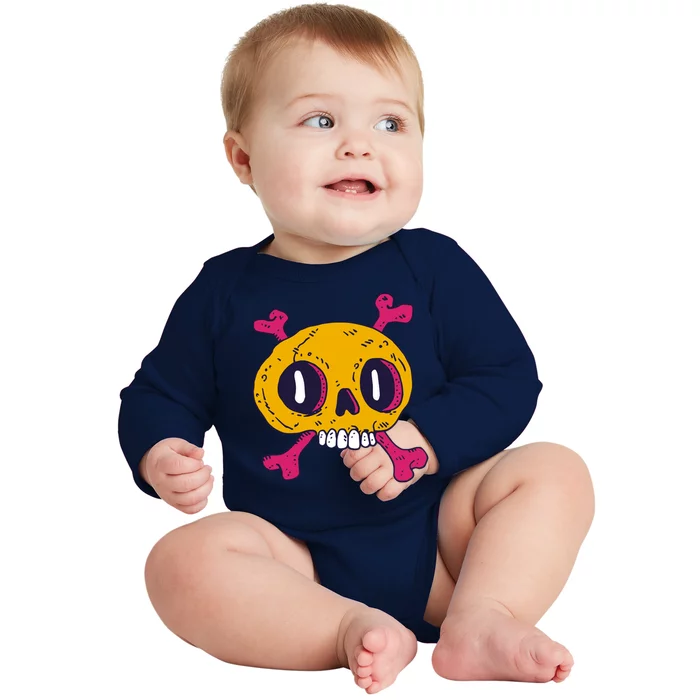 Creepy Dead Eye Skull Crossbones Baby Long Sleeve Bodysuit