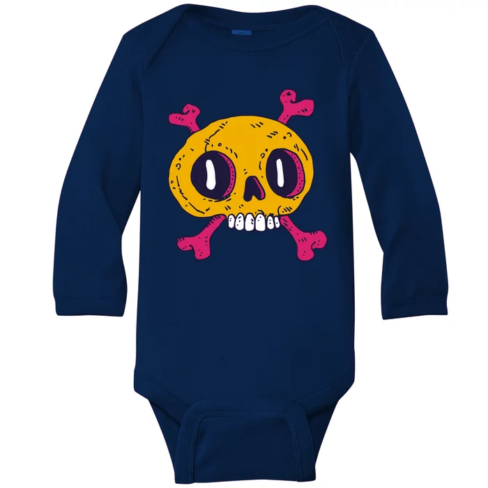 Creepy Dead Eye Skull Crossbones Baby Long Sleeve Bodysuit