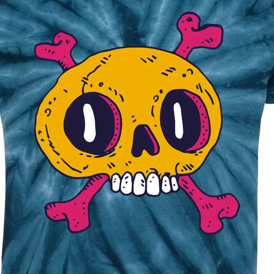 Creepy Dead Eye Skull Crossbones Kids Tie-Dye T-Shirt