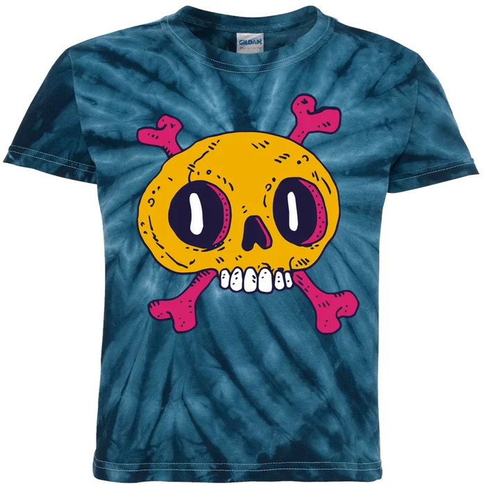 Creepy Dead Eye Skull Crossbones Kids Tie-Dye T-Shirt