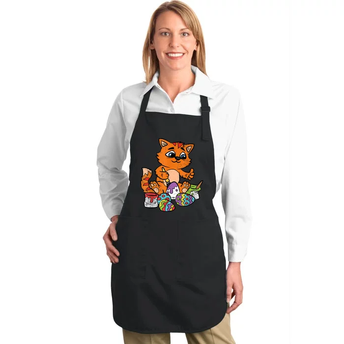 Cat Dyeing Easter Egg Hunting Cute Kitty Kitten Lover Full-Length Apron With Pocket