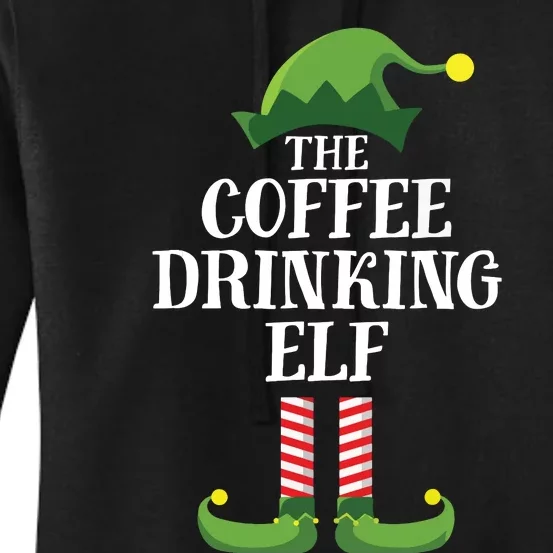 Coffee Drinking Elf Matching Family Group Christmas Party Women's Pullover Hoodie