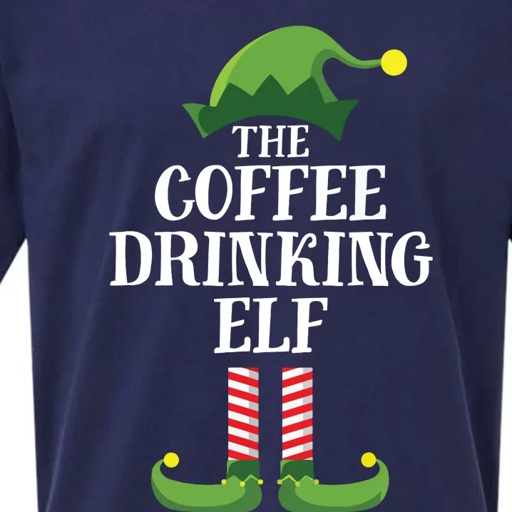 Coffee Drinking Elf Matching Family Group Christmas Party Sueded Cloud Jersey T-Shirt