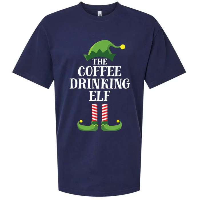 Coffee Drinking Elf Matching Family Group Christmas Party Sueded Cloud Jersey T-Shirt