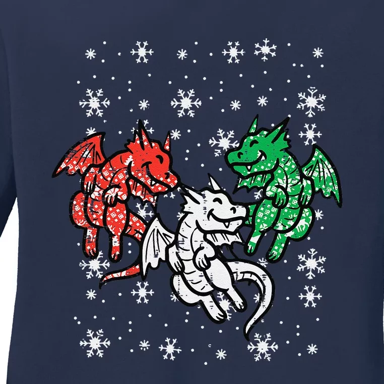 Christmas Dragons Funny Mythical Animal Funny Funny Ladies Long Sleeve Shirt