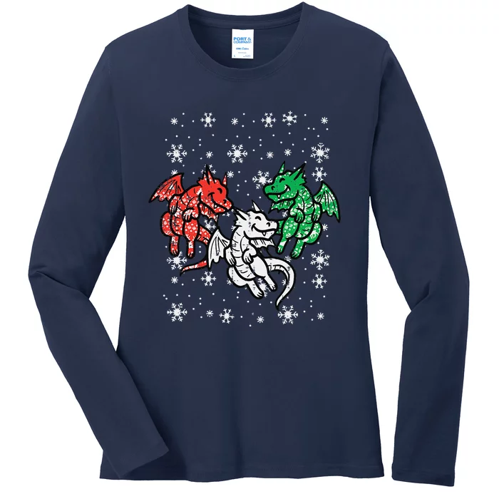 Christmas Dragons Funny Mythical Animal Funny Funny Ladies Long Sleeve Shirt