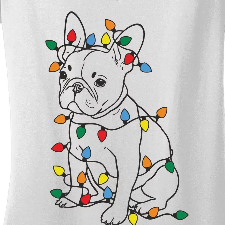 Christmas Dog French Bulldog Women's V-Neck T-Shirt