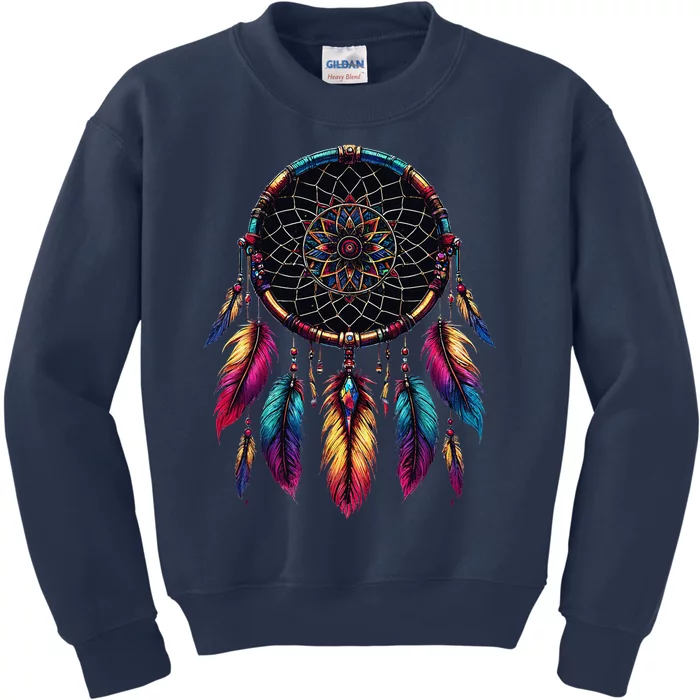 Colorful Dreamcatcher Feather Native American Indian Art Kids Sweatshirt