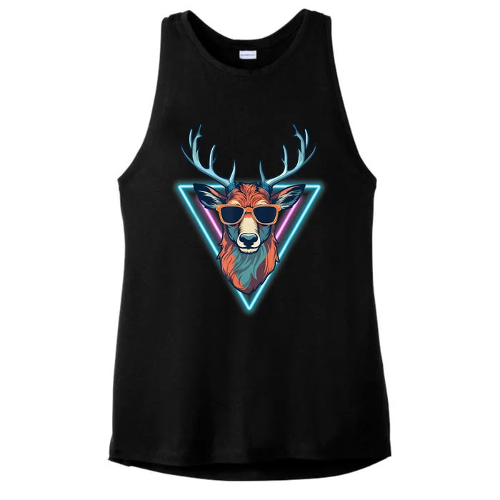 Cool Deer Funny Animal Party Wear Sunglasses Vintage 70s 80s Ladies Tri-Blend Wicking Tank