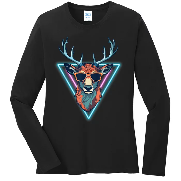 Cool Deer Funny Animal Party Wear Sunglasses Vintage 70s 80s Ladies Long Sleeve Shirt