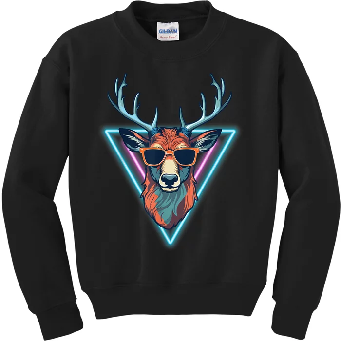 Cool Deer Funny Animal Party Wear Sunglasses Vintage 70s 80s Kids Sweatshirt