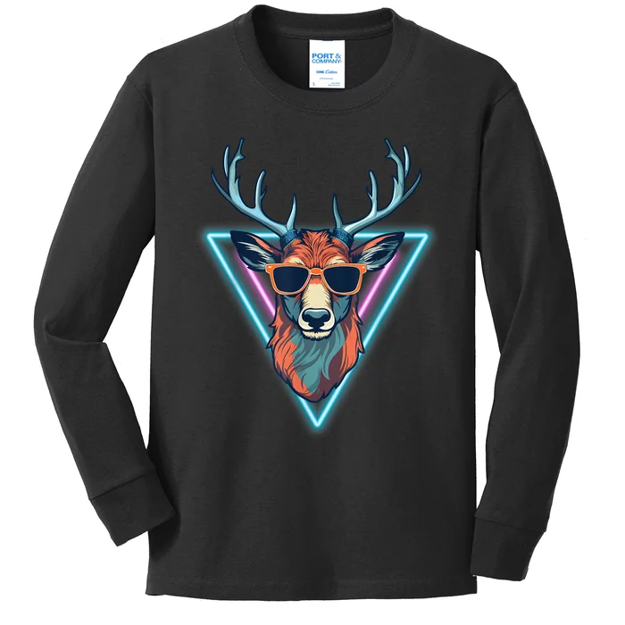 Cool Deer Funny Animal Party Wear Sunglasses Vintage 70s 80s Kids Long Sleeve Shirt