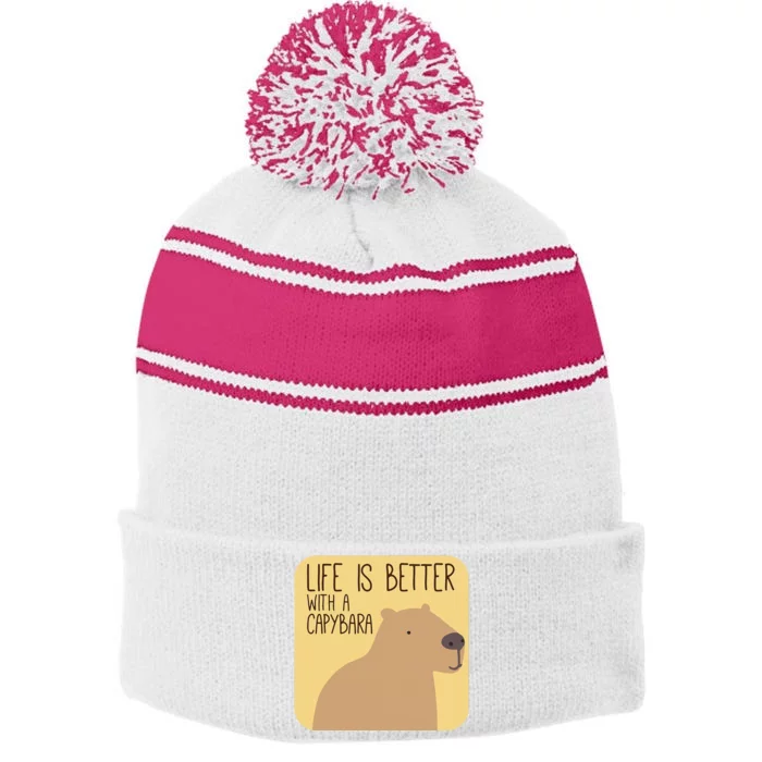 Capybara Design for Capibara Owner Cool Mammal Stripe Pom Pom Beanie