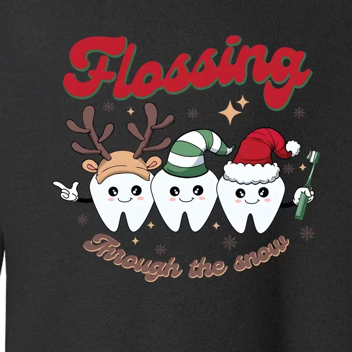 Christmas Dentist Flossing Through The Snow Dental Santa Claus Reindeer Toddler Sweatshirt