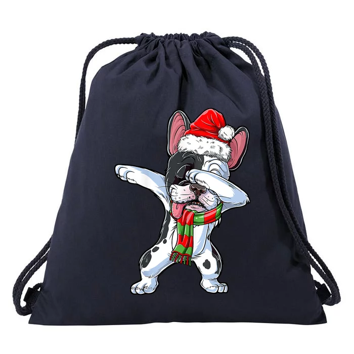 Cute Dabbing French Bulldog Christmas Hat Adults Xmas Gift Drawstring Bag