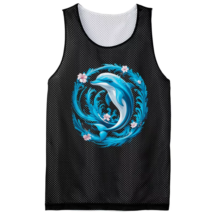 Cute Dolphin Floral Mesh Reversible Basketball Jersey Tank