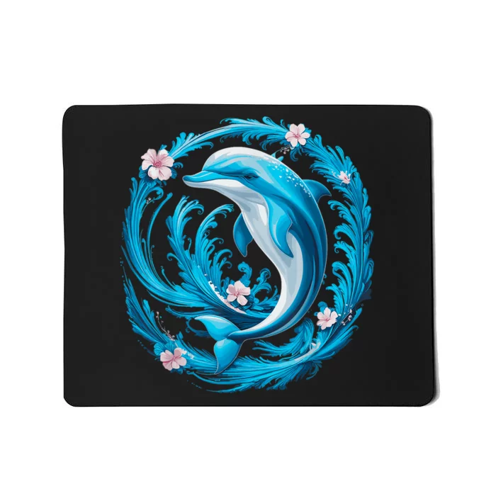 Cute Dolphin Floral Mousepad