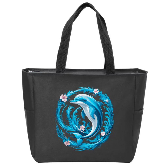 Cute Dolphin Floral Zip Tote Bag