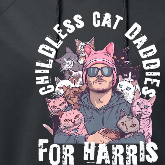 Cat Daddies For Harris Vote Hat Feminist Cat Dad Performance Fleece Hoodie