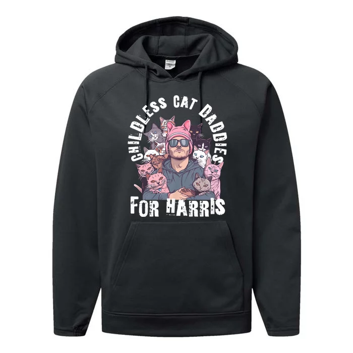 Cat Daddies For Harris Vote Hat Feminist Cat Dad Performance Fleece Hoodie