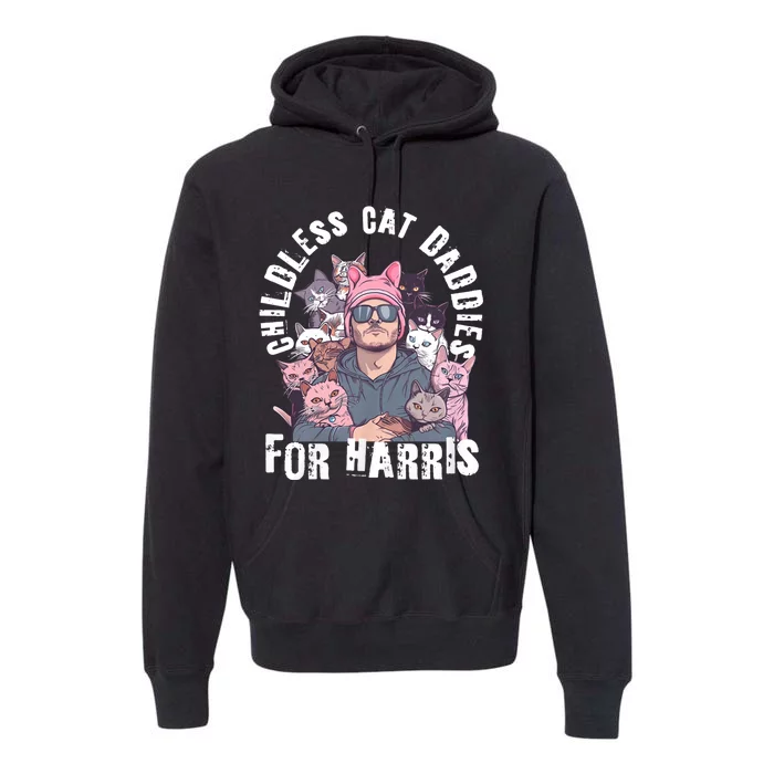 Cat Daddies For Harris Vote Hat Feminist Cat Dad Premium Hoodie