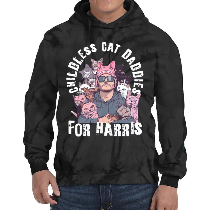 Cat Daddies For Harris Vote Hat Feminist Cat Dad Tie Dye Hoodie