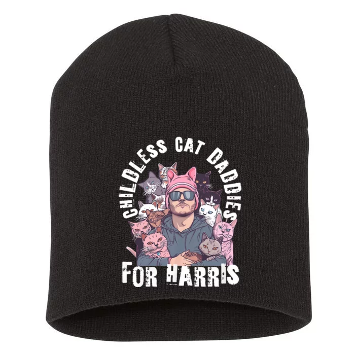 Cat Daddies For Harris Vote Hat Feminist Cat Dad Short Acrylic Beanie