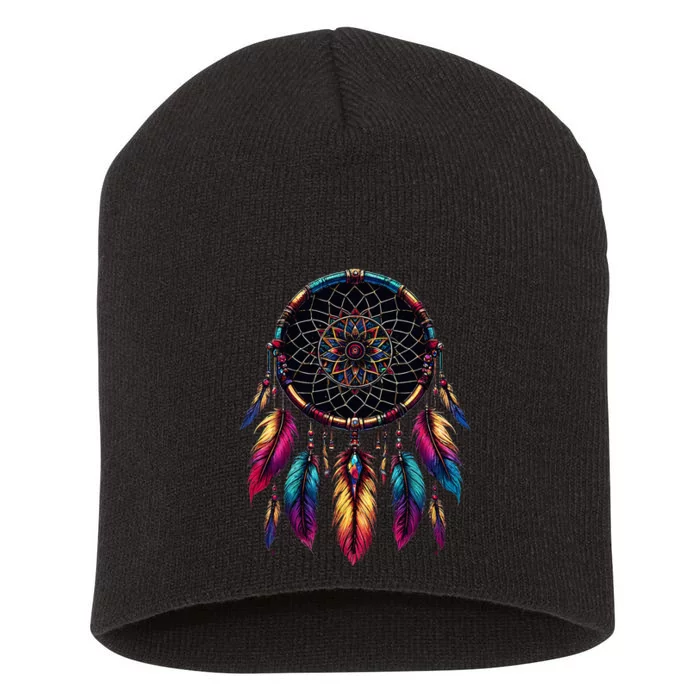 Colorful Dreamcatcher Feather Native American Indian Art Short Acrylic Beanie